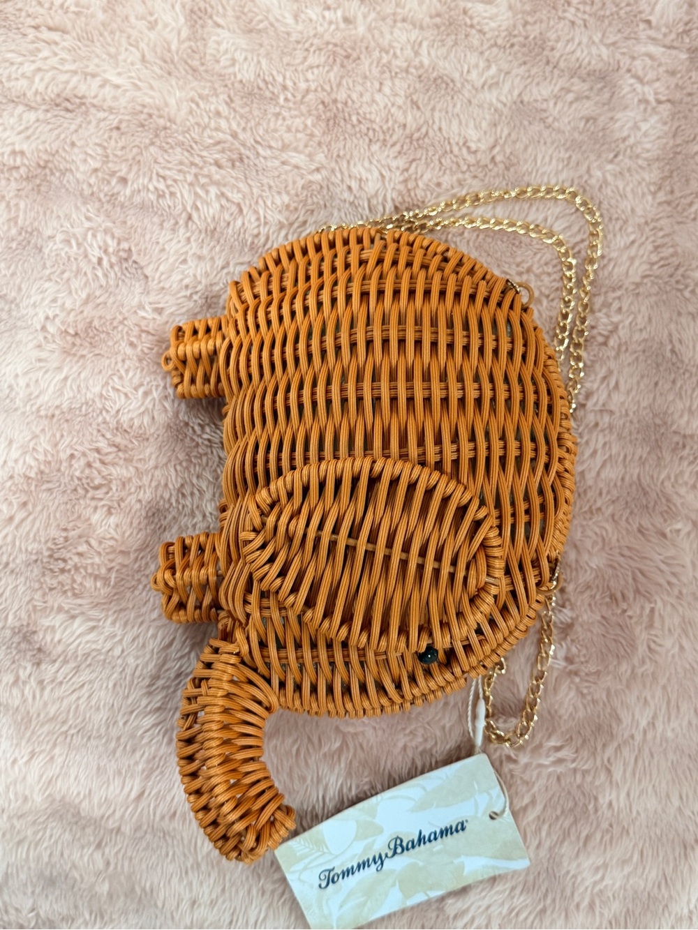 Tommy Bahama Woven Elephant Crossbody Bag - Brown with Gold Chain - Picture 8 of 9